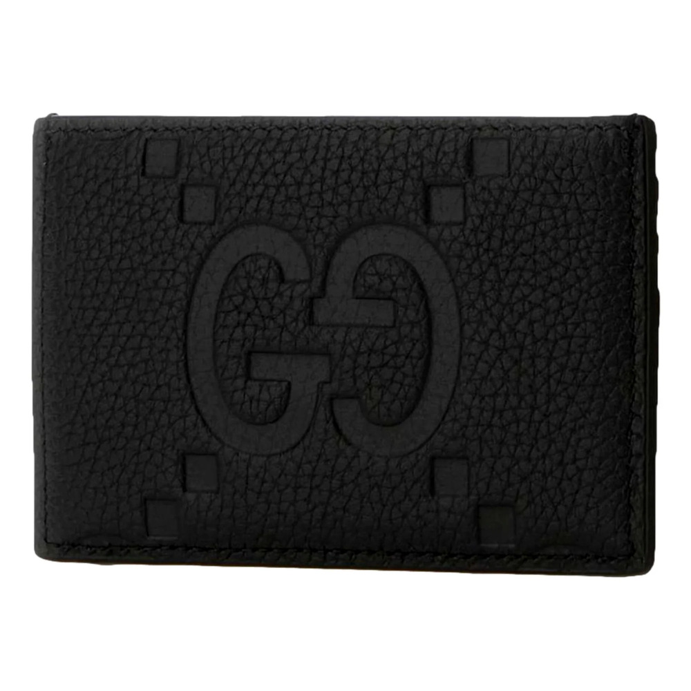Gucci Jumbo GG Black Leather Card Holder Wallet Embossed